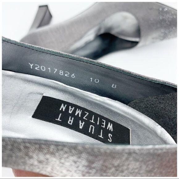Stuart Weitzman Pewter Fabric Jeweled Evening Heel Pumps Sz‎ 10 Square Toe - Picture 8 of 10